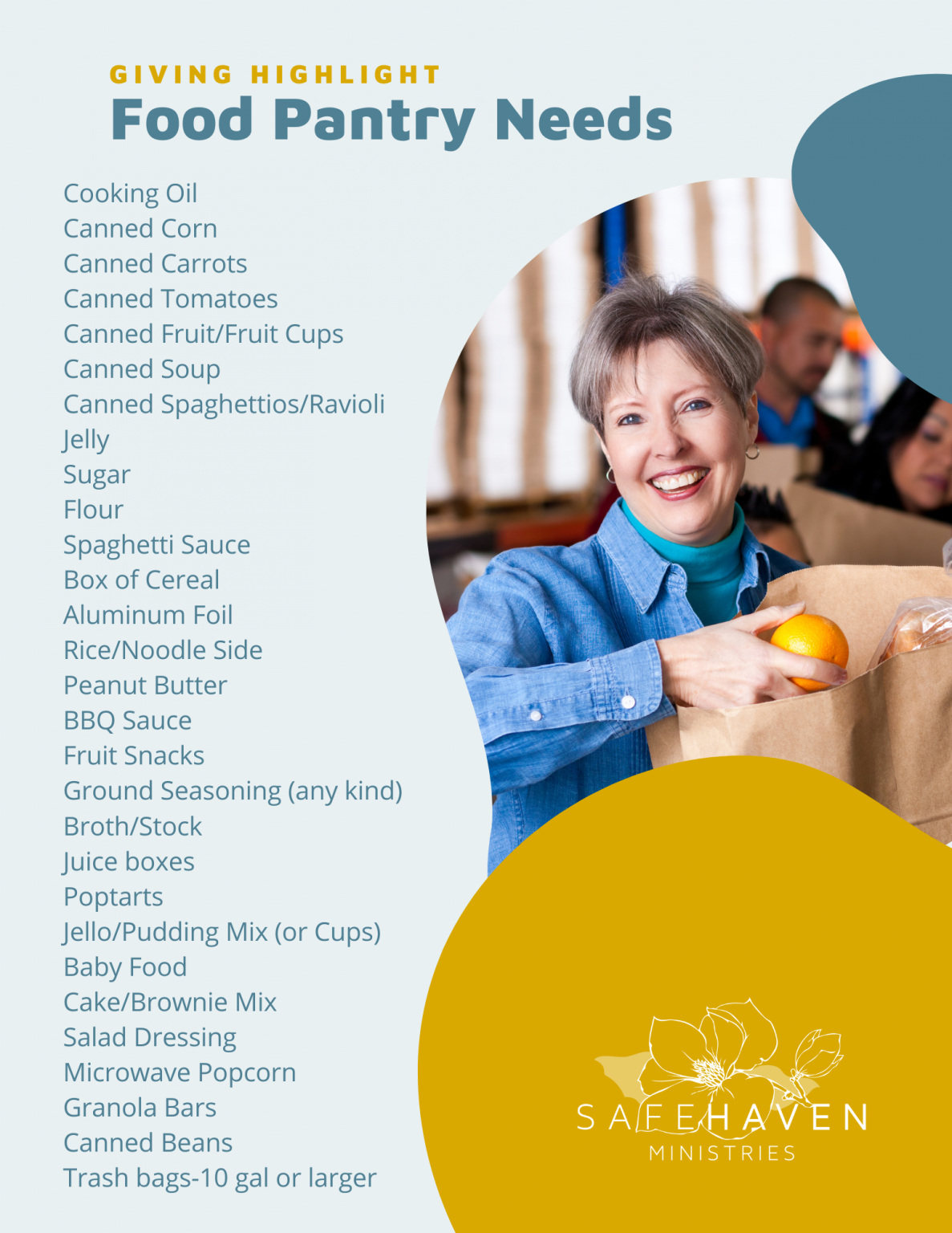 Pantry Needs Safe Haven Ministries